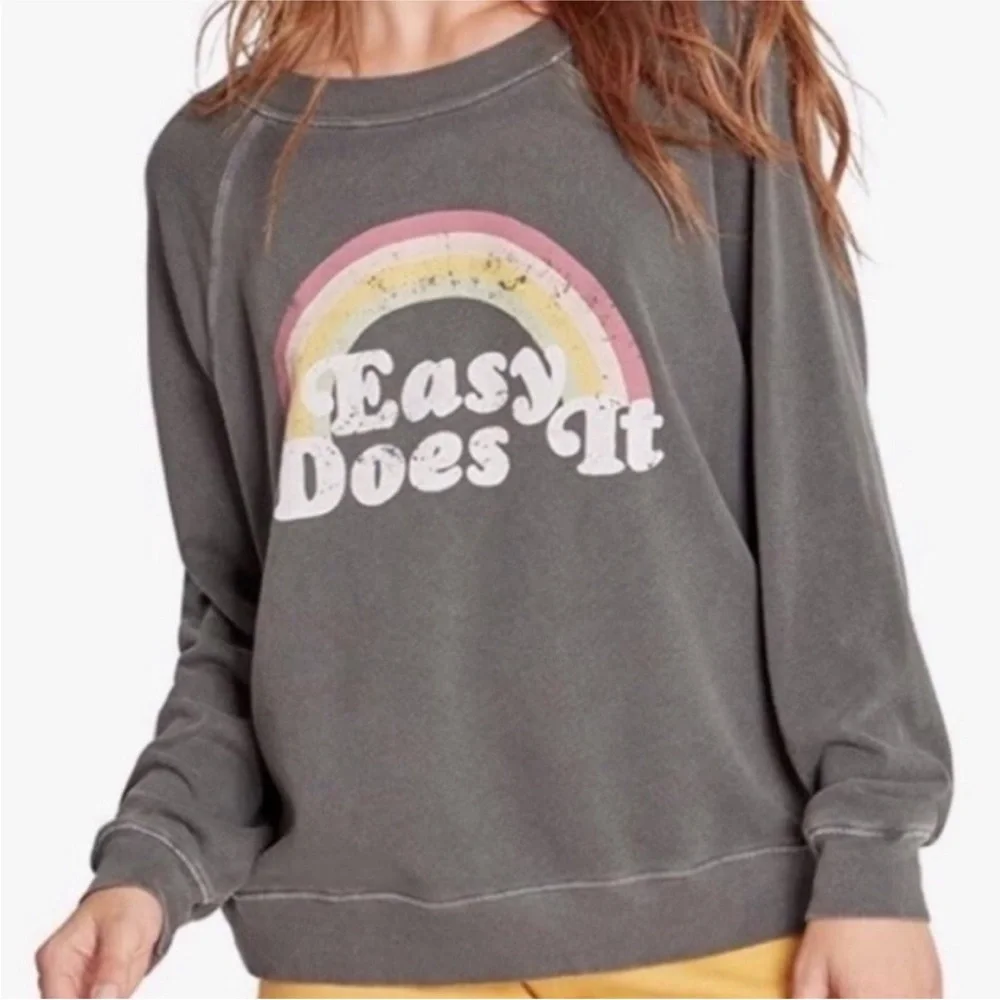 Wildfox "Easy Does It" grey Black Sweatshirt Graphic Crewneck sweater top sz L - Picture 9 of 10